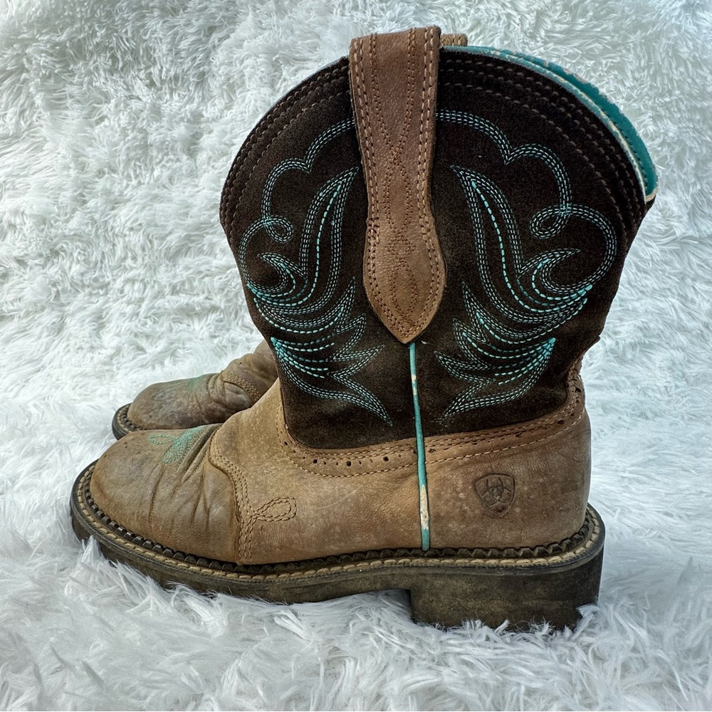 Ariat Fatbaby Heritage Dapper Women's Brown Teal Embroidered Cowboy Boots 7